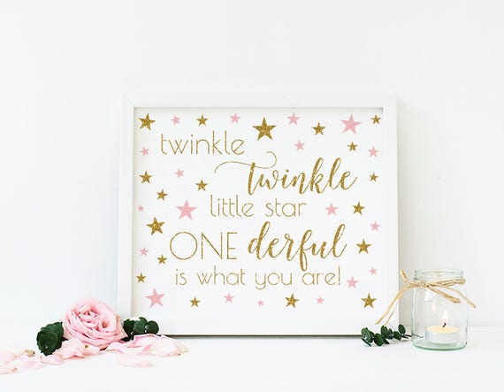 Girl First Birthday, Onderful Birthday, Twinkle Twinkle Little Star Birthday Party Sign, Pink and Gold First Birthday, Printable - SG2 Il_570xn