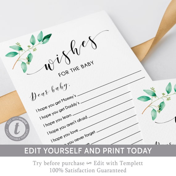 Editable wishes for the baby shower wishes, baby shower games printable, greenery baby shower well wishes, rustic, gender neutral - GN1 Il_570xn