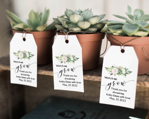 Watch Me Grow Tags, Succulent Tags, Baby Shower Favor Tags, Editable Templett, Instant Download, Baby Shower Thank You Tags - GN3 Il_570xn