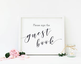 Rustic Baby Shower Guestbook Sign, Please Sign The Guestbook, Guest Book Baby Shower Sign, Printable - BW2