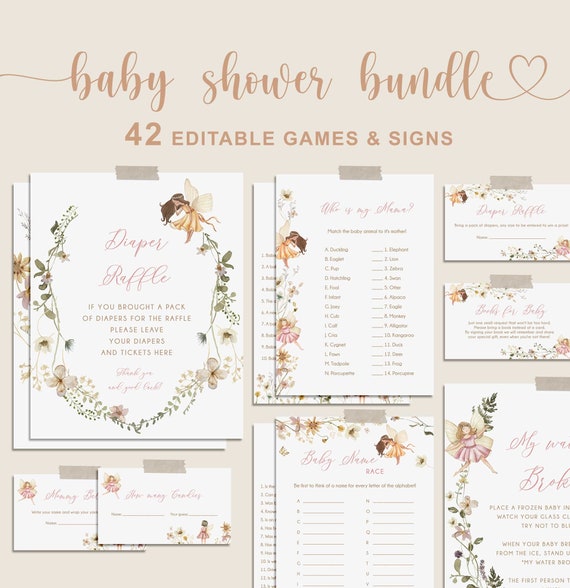 Fairy Baby Shower Games Bundle, Fairy Garden Baby Games Bundle, Enchanted Baby Shower Games EDITABLE, Instant Download - FB9 Il_570xn