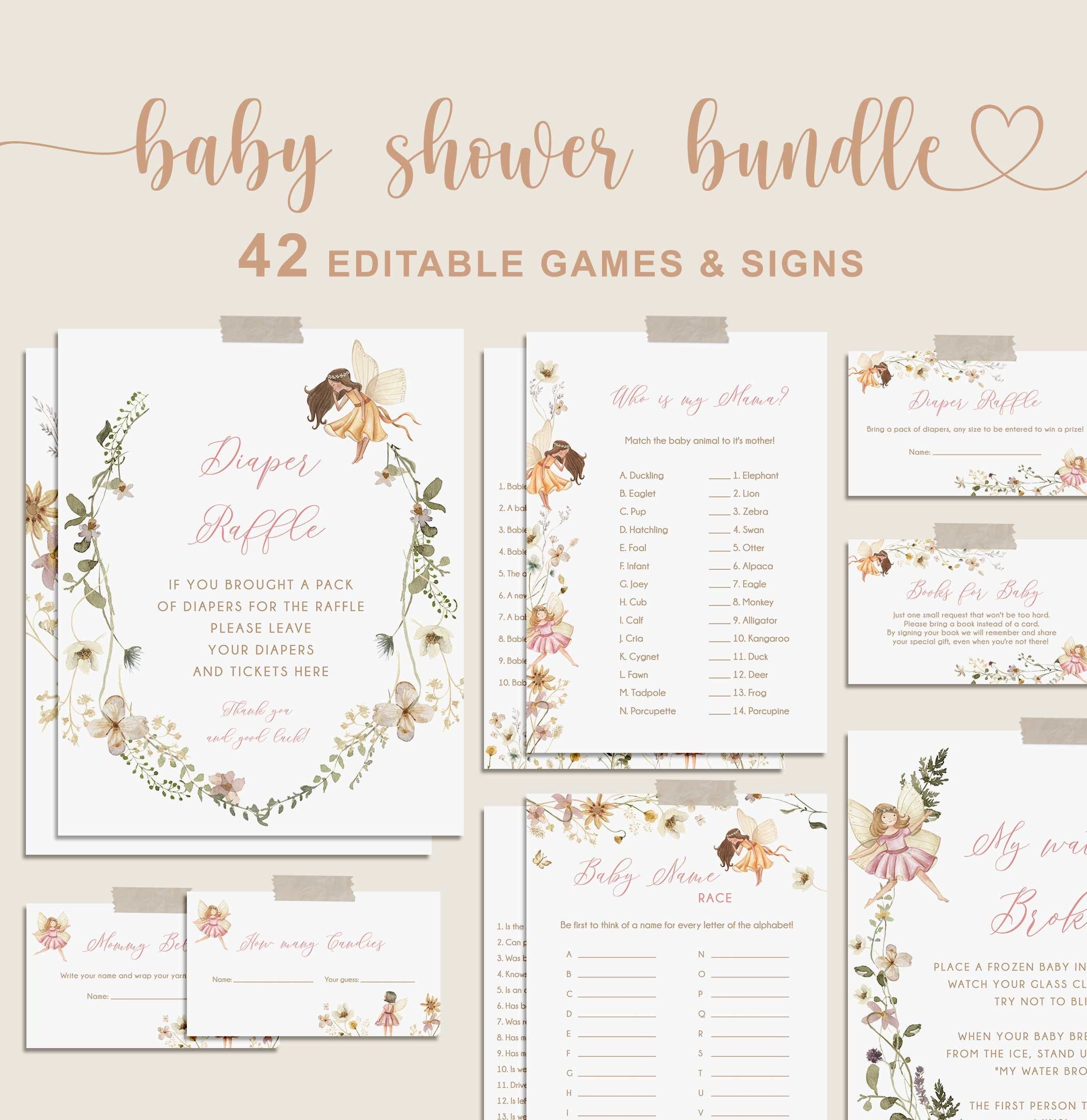 Fairy Baby Shower Games Bundle, Fairy Garden Baby Games Bundle, Enchanted Baby Shower Games EDITABLE, Instant Download - FB5