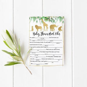 Safari Baby Shower Mad Libs, Safari Baby Shower Game, Gold Safar Baby Mad Libs, Madlibs Baby Game, Instant Download