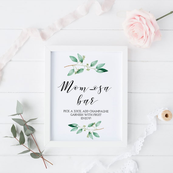 Printable Momosa Bar, Eucalyptus Baby Shower Mimosa Bar, Greenery Baby Shower Decorations, Instant Download, Gender Neutral - GN1 Il_570xn