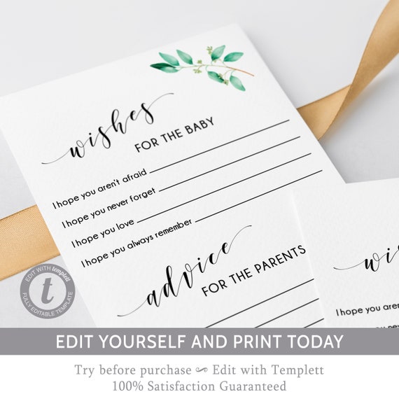 EDITABLE Advice and wishes baby shower, advice for parents, wishes for baby, greenery baby shower game, customized - GN1 Il_570xn