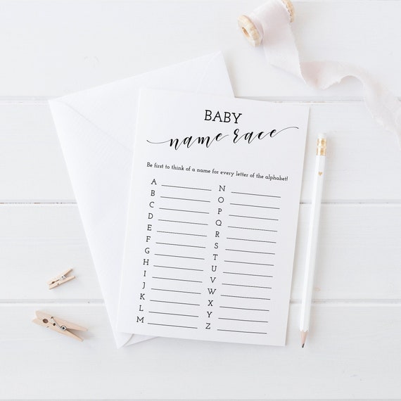 Simple baby shower, Baby name race game printable, Instant download - BW2 Il_570xn