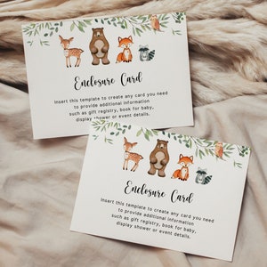 Woodland Baby Shower Insert Karte, Wald Baby Shower Details Karte Vorlage, Bücher für Baby, Display Shower, VOLL editierbar - WD2