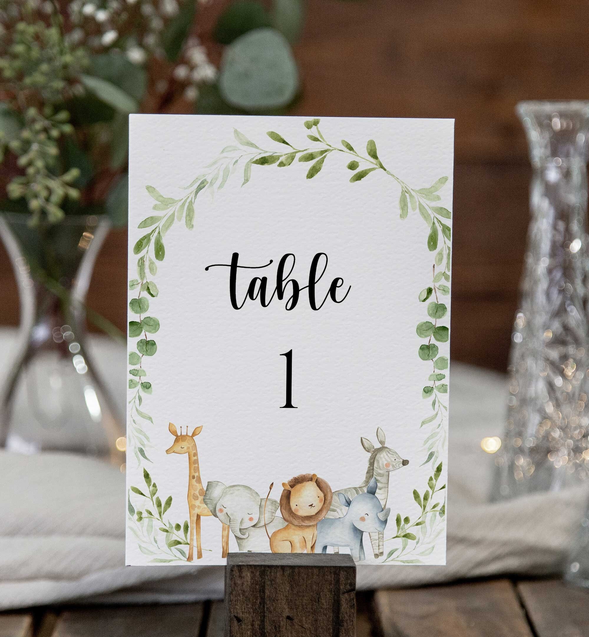 Safari Baby Shower Table Number Cards, 5x7 Table Numbers, Printable Table Decor - FB4