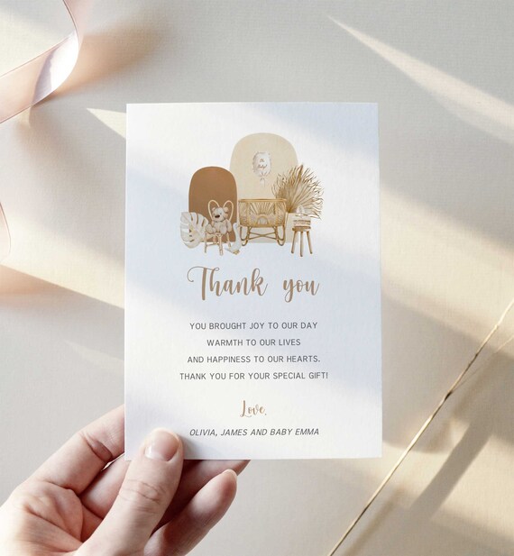 Boho Teddy Bear Thank You Card Baby Shower, Thank You Notes, Bear Baby Shower Invitation Insert Card, FULLY Editable, Instant Download - NK4 Il_570xn