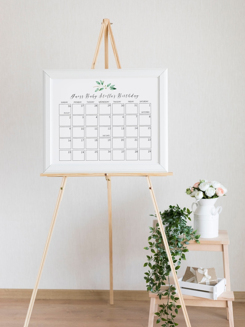 Baby Shower Game Greenery Baby Shower Printable Due Date Game Due Date Calendar Game Guess Baby/'s Birthday Editable Birthday Prediction