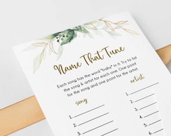 Name That Baby Tune, Name dass Lied-Baby-Dusche Spielvorlage, Greenery Baby-Dusche-Spiele, Printable - GN2