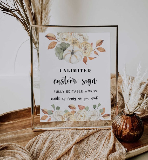 EDITABLE Thanksgiving Sign Template, Fall Party Sign, ANY EVENT, Fully Editable Words, Pumpkin Shower Decoration - LL4 Il_570xn
