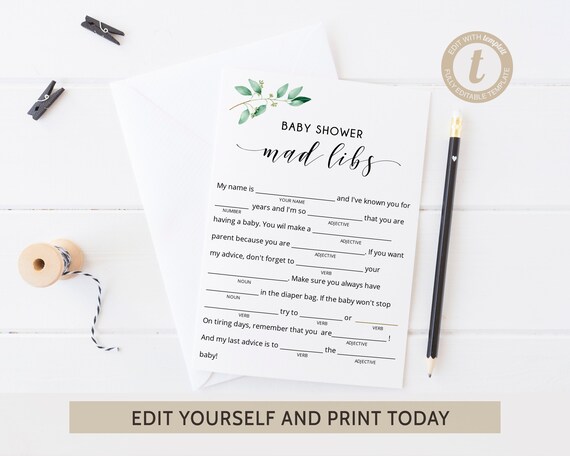 Mad Libs Baby Shower Game Editable, Printable, Any Gender, Baby Mad Libs, Baby Shower Advice, Instant Download - GN1 Il_570xn