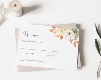 RSVP Card, Fall Wedding RSVP, Fall Wedding Template, Invitation Insert, Fall Flowers, Printable RSVP - LL4