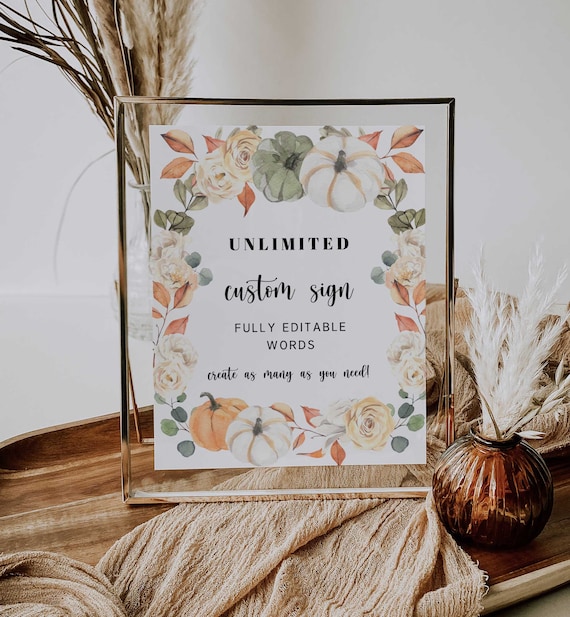 Fall Sign Template, Fall Party Sign, ANY EVENT, Fully Editable Words, Pumpkin Shower Decoration - LL4 Il_570xn