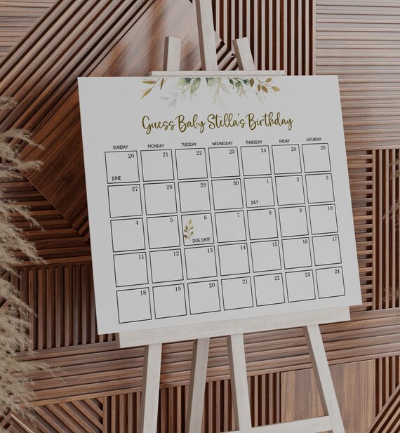 Baby Shower Calendar Game, Due Date Game, Greenery Baby Shower, Guess ...