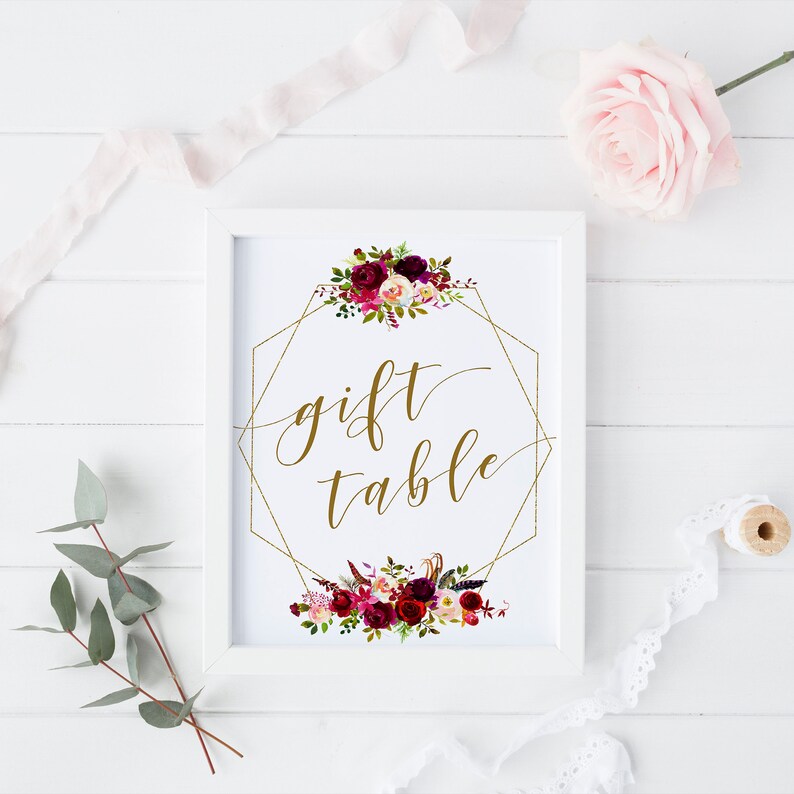 Gift Table Sign Wedding Gift Table Sign Burgundy Party Etsy