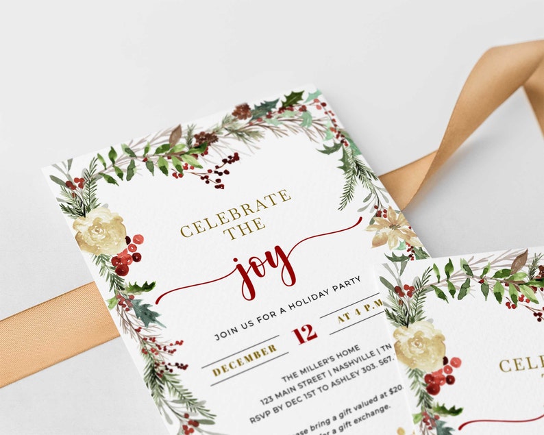 Christmas Party Invitation Template, Christmas Invitation Editable, Printable Template, Holiday Party Invitation CH6 image 3