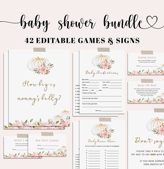 Fall Baby Shower Games Bundle, Pumpkin Girl Baby Shower Games Bundle, Baby Shower Games EDITABLE, Instant Download - SN5 Il_570xn