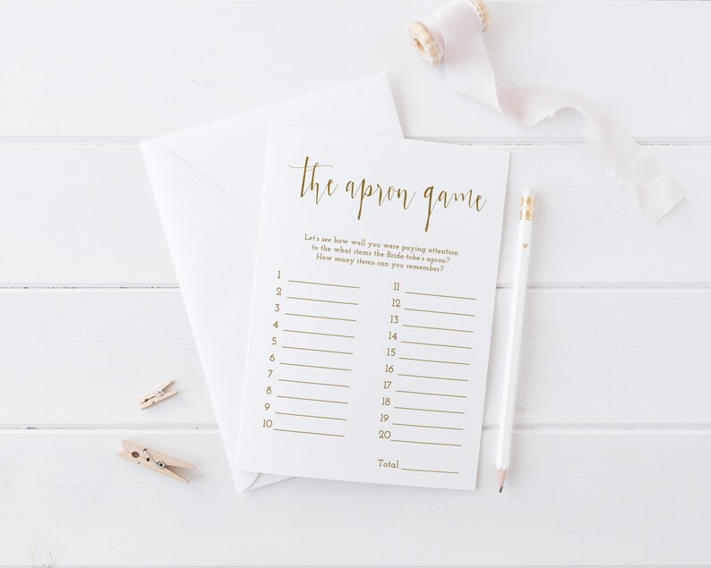 Bridal Shower Apron Game Printable Kitchen Shower Game - Etsy
