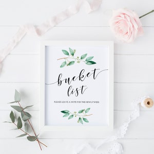 Greenery Bucket List Sign, Wedding Bucket List, Greenery Wedding Sign, Bucket List Wedding Guest Book Sign, Printable Wedding Sign - GN1