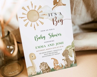 Dinosaurier-Babyparty einladen, Junge Dino-Vorlage (Instant Download)