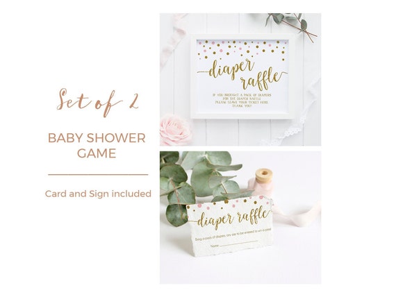 Diaper Raffle Ticket, Pink and Gold Baby Shower Diaper Raffle Printable, Pink and Gold Glitter Diaper Raffle Cards and Sign, Printable - CG2 Il_570xn