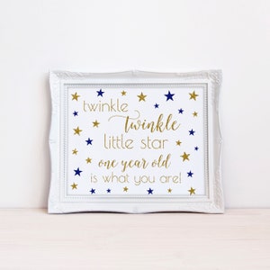 First birthday boy decoration, One year old is what you are, Boy 1st birthday party printable sign, Twinkle twinkle little star, DIY - SG3