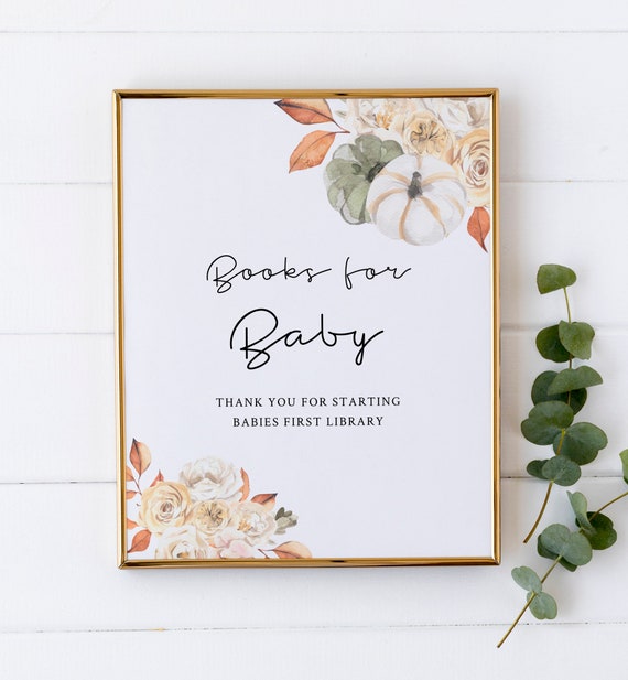 Books for Baby Sign, Baby Shower Book Request Sign, Pumpkin Baby Shower