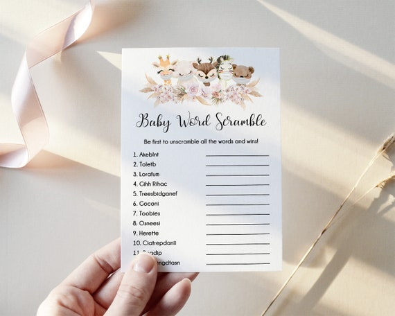 Animals Baby Shower Word Scramble Game Printable With Answers Quarantine Animals Scramble Instant Download Ani2 By Draw Me A Party Catch My Party