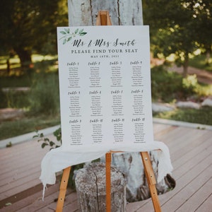 Wedding Seating Chart Template, Printable Seating Chart Sign, Greenery Wedding Signs, Eucalyptus Wedding, Instant Download GN1