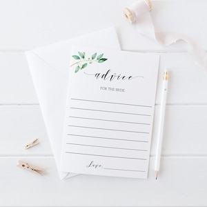 Advice for the bride printable, Rustic bridal shower advice cards instant download, DIY bridal shower games, greenery wedding shower - GN1