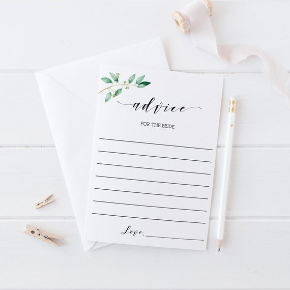 Advice for the bride printable, Rustic bridal shower advice cards instant download, DIY bridal shower games, greenery wedding shower - GN1 Il_570xn