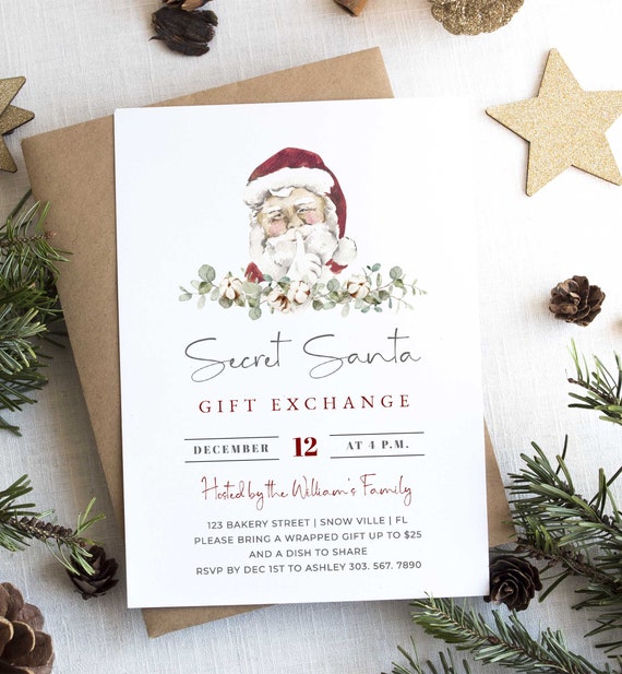 Secret Santa Christmas Party Invitation Template, Secret Santa Invite