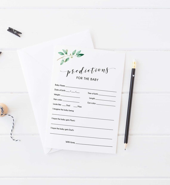 EDITABLE Baby Prediction Cards, Baby Predictions Template, Greenery Baby Shower Predictions, Baby Shower Games, Instant Download - GN1 Il_570xn
