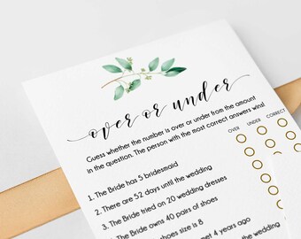 Over or Under Bridal Shower Game Editable, Over or Under Game, Greenery Over or Under Game Template, Printable Wedding Shower Game - GN1