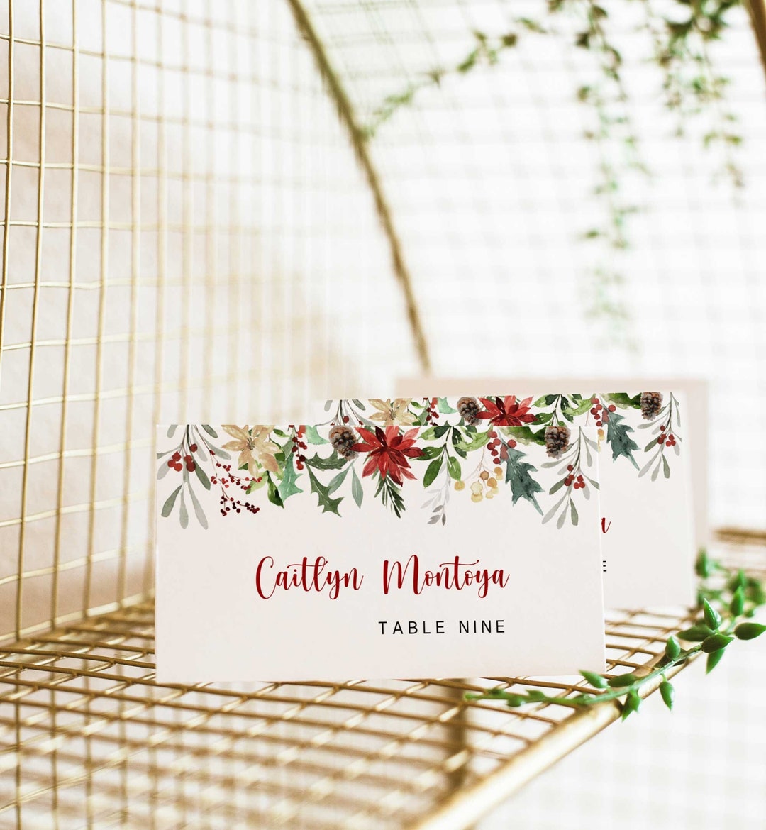 Christmas Place Card Template, Holiday Place Cards, Escort Cards, Table