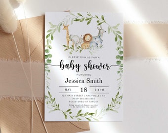 Safari Baby Shower Invitation, Jungle Animals Baby Shower Invite, Editable Baby Shower Invitation, Printable - FB4