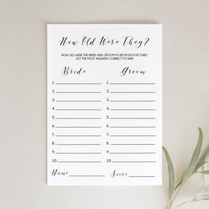 how old was the bride and groom game printable, how old were they, guess the age, wedding shower game, bachelorette party game - BW2