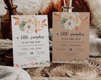 Little Pumpkin Baby Shower Invitation, Pumpkin Baby Shower Invitation Template, Little Pumpkin is on the Way, Fall Printable Invite - LL4