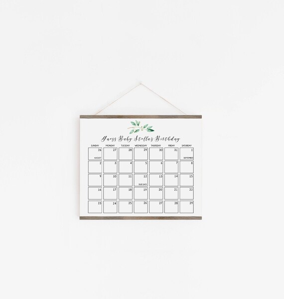 Due Date Calendar Game Greenery Baby Shower Game Guess Baby's Birthday Editable Birthday Prediction Printable Due Date Game - GN1 Il_570xn