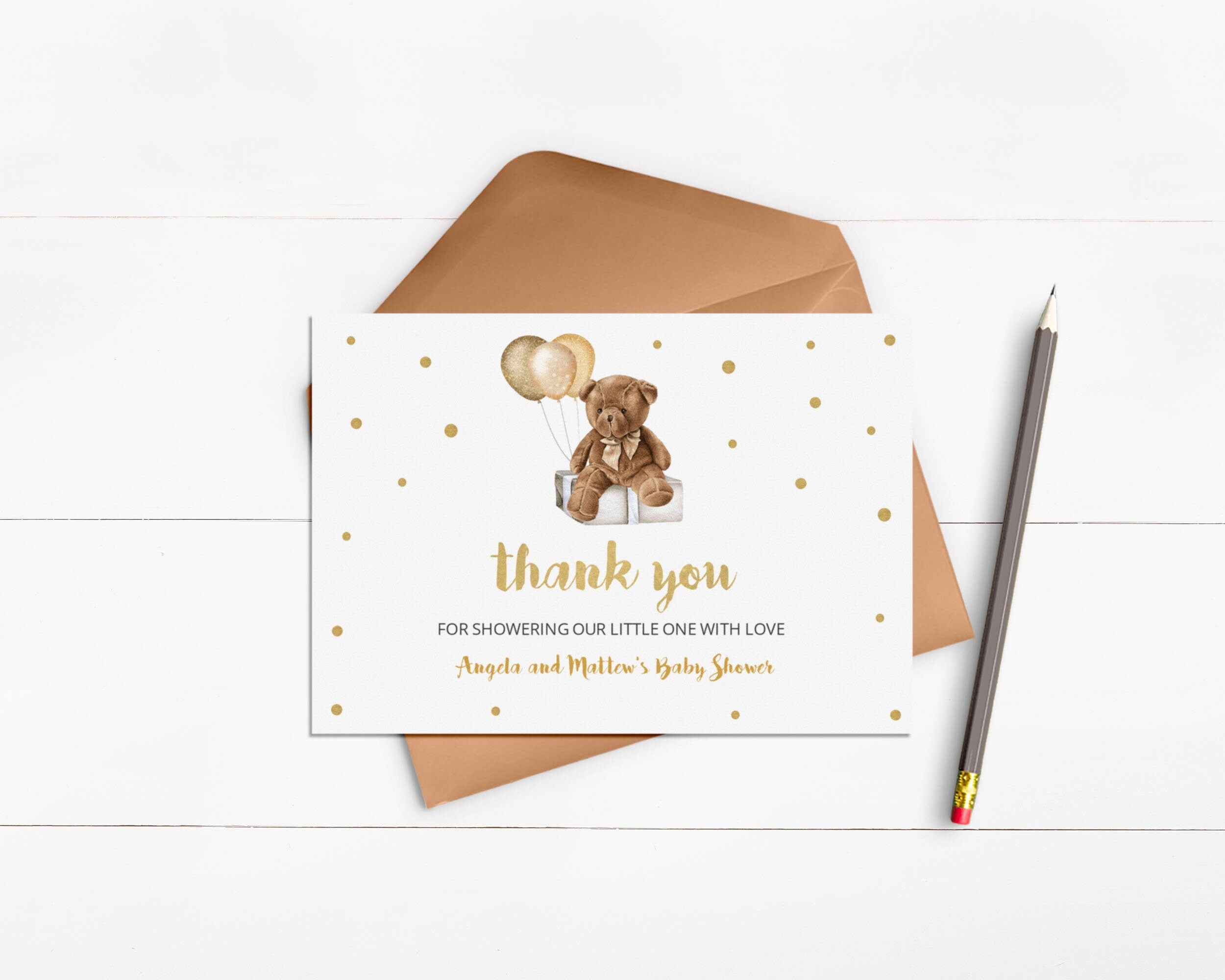 Bear Thank You Card Bear Baby Shower Editable Thank You Etsy
