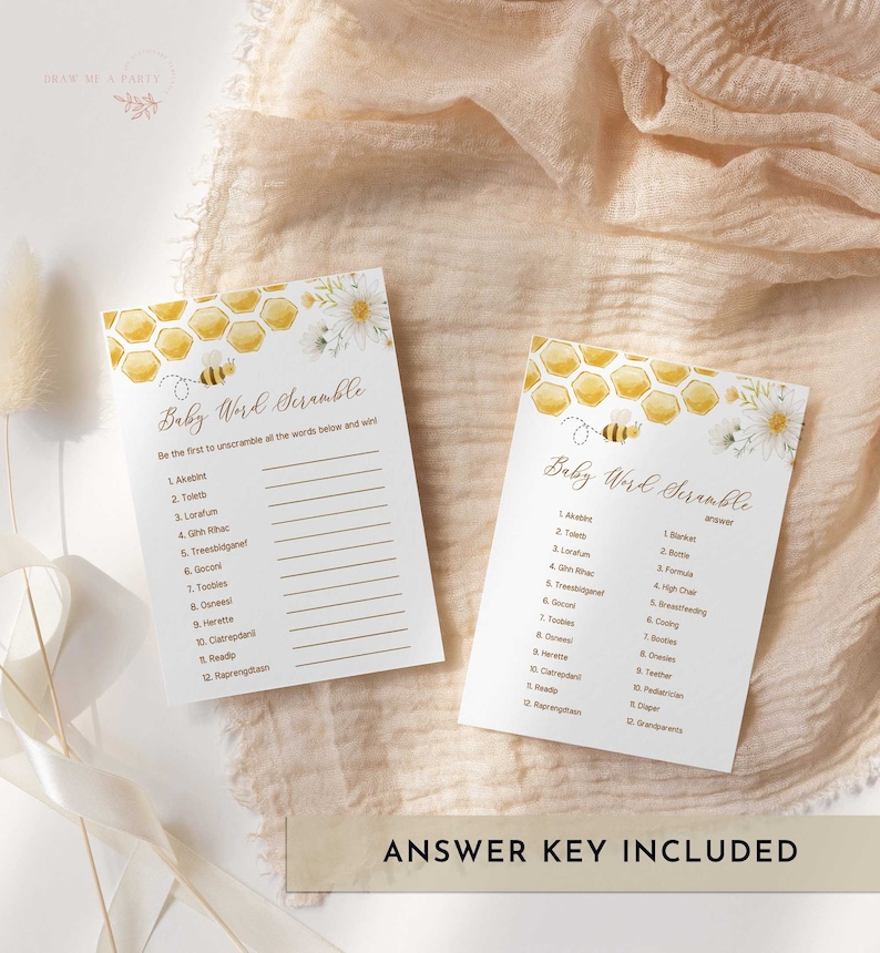 Bee Baby Shower Games, Honey Bee Baby Shower Bundle, Sweet as Can Bee Printable Games and Sign SPG4 image 3