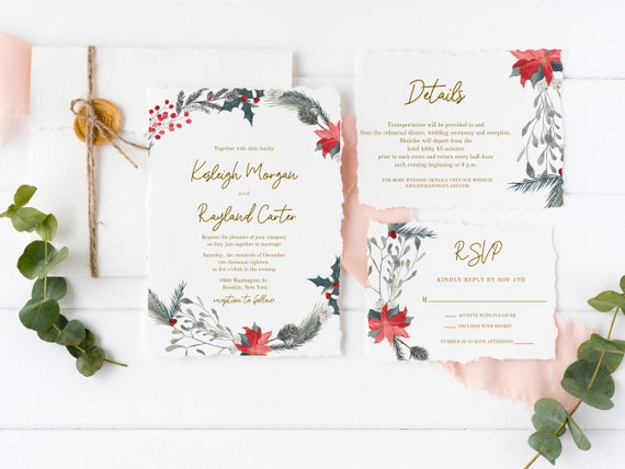 Christmas Wedding Invitation Template, Winter Wedding Invitation Set, Rustic Wedding Invitation Suite, Printable, Instant Download Il_570xn