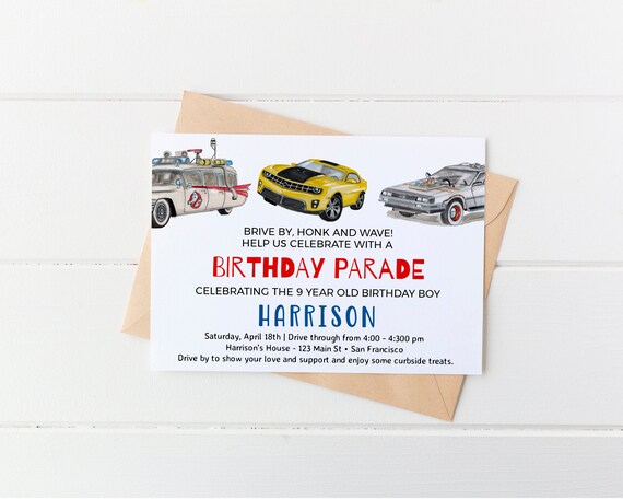 Boy Birthday Parade Invitation, Car Movies Birthday Invitation, Drive By Parade, Quarantine Birthday Template, Social Distancing - CL7 Il_570xn