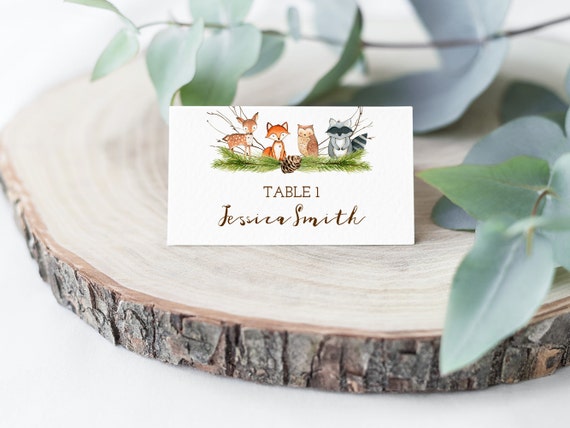Woodland Baby Shower Place Cards, Woodland Place Card Template, Printable, Woodland Party Name Card, Instant Download, Forest Woodland - WT2 Il_570xn