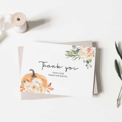 Fall Thank You Card Template Printable Thank You Cards Folded - Etsy