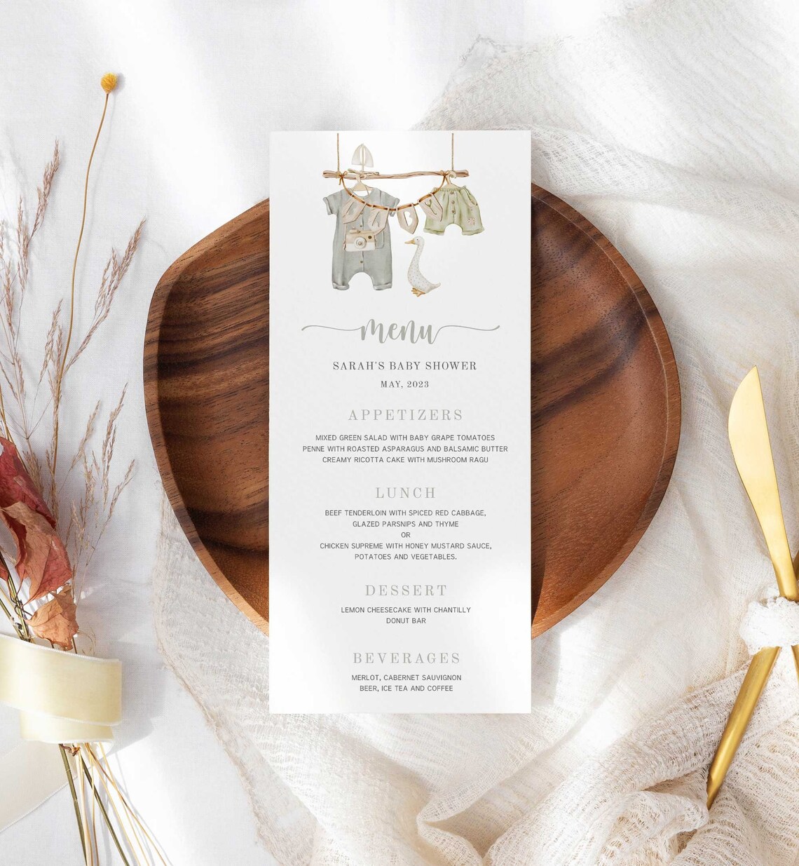 Boho Boy Baby Shower Menu Card Template Party Menu Template Etsy