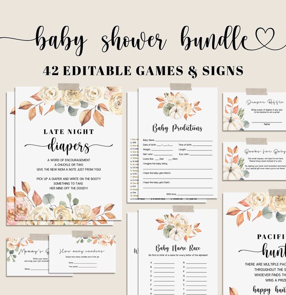 Fall Baby Shower Games Bundle, Fall Baby Games Bundle, Autumn Baby Shower Signs, EDITABLE Baby Shower Game, Instant Download - LL4 Il_570xn