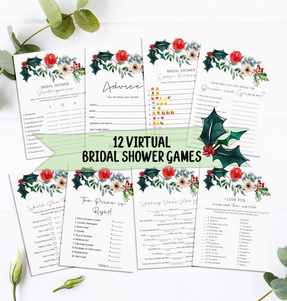12 VIRTUAL Bridal Shower Game Winter Bachelorette Party Games Holly Wedding Shower Zoom Facebook Games Printable Instant Download - CH3 Il_570xn